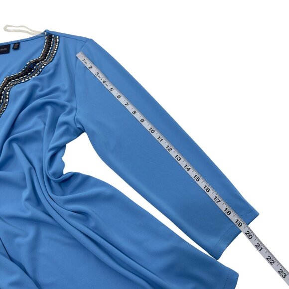 Rafaella Womens Silver Beaded Tunic Top SZ XL Blue Stretch Polyester V-Neck - Picture 7 of 13